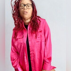 Colorful Rebel Oversized Pink Satin Blouse